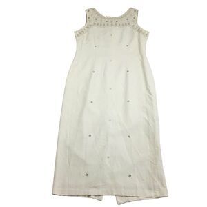 Vintage Ultra Dress Linen Blend Embroidered Midi Maxi Long Women's 14 Tan Beige